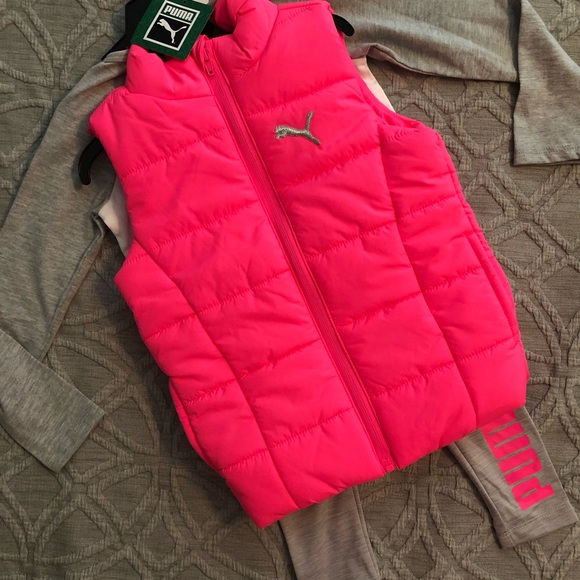 Puma Outfit - Pink Puffer Vest, Leggings & Long Sleeve Shirt (Girls 3T/4T - XS) - Picture 8 of 8